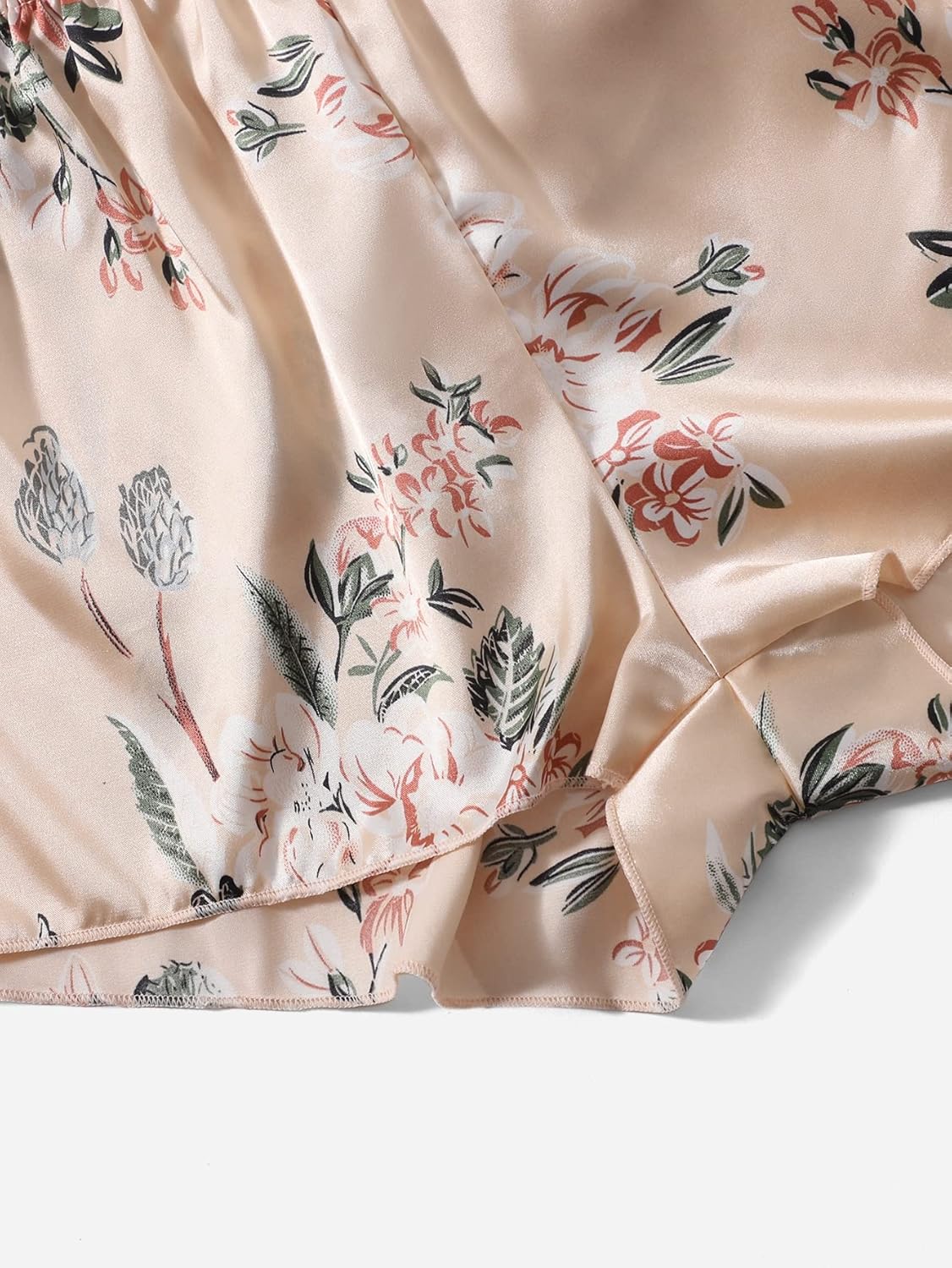OYOANGLE Women's 3 Pieces Floral Print Satin Sleep Pajama Shorts Loungewear Shorts - Image 4