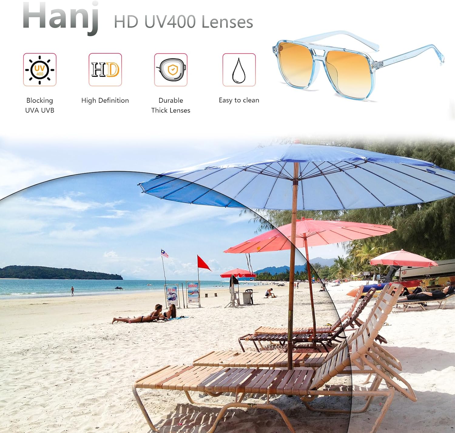 Hanj Vintage Square Aviator Sunglasses for Women Men Classic Retro 70s Glasses Fashion Big Frame Shades - Image 6