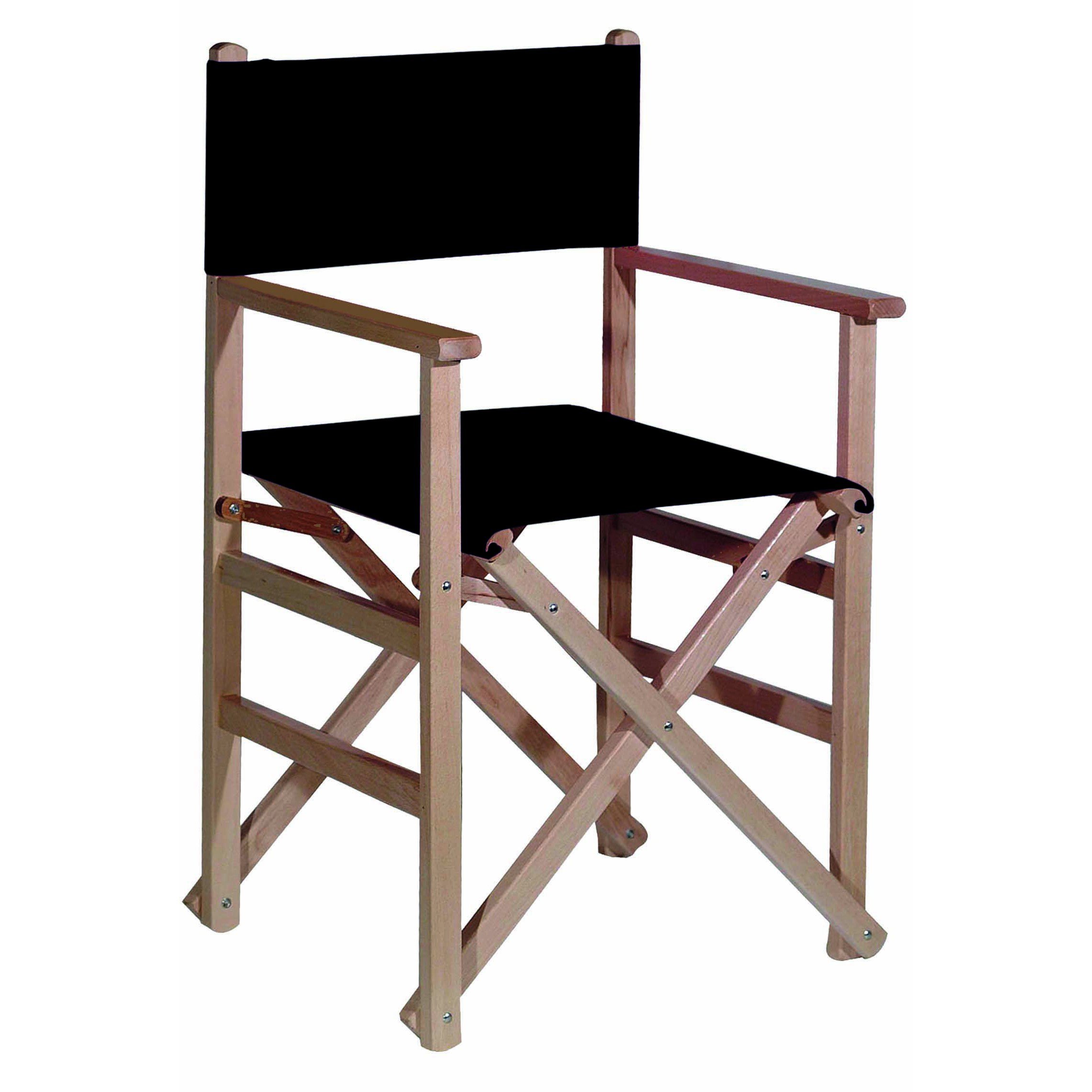 Mueblear 1001 Directeur Chaise Droite avec Toile Noir Bois sans Vernis 51,5 x 46 x 86 cm