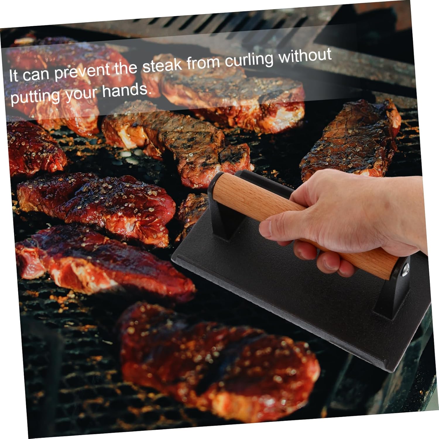 1pc Cast Grill Press Handle Heavy-Duty Meat Smasher for BBQ for Steaks and Burgers Even Heating and Easy to Clean