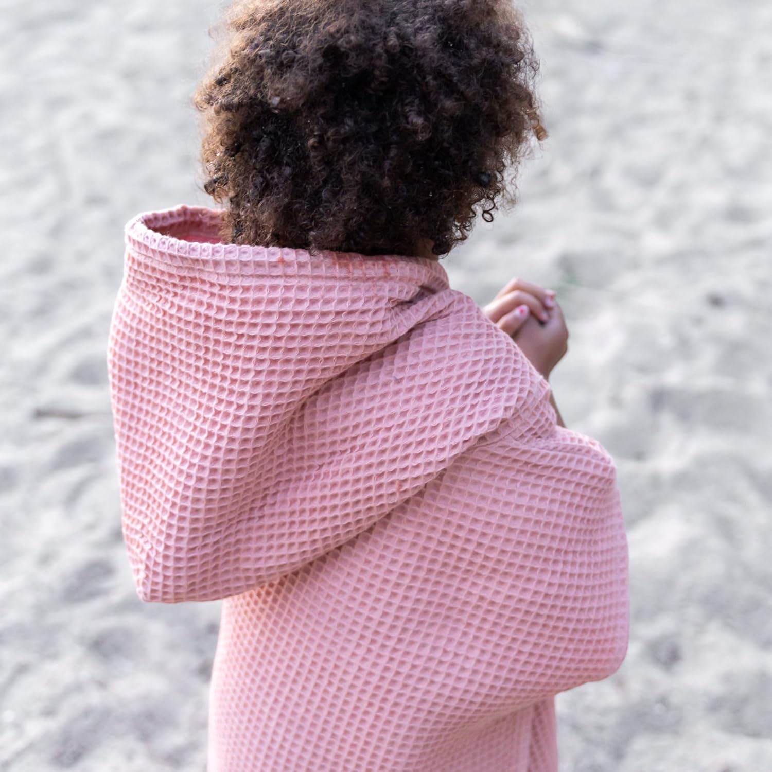 Jade&Kai Hooded Towel for Kids | Snaps into a Poncho | Organic Cotton Waffle | Lightweight and Absorbent | Bath, Beach, and Pool | Multiple Colors | (Large (6-10 Yrs), August Rose)