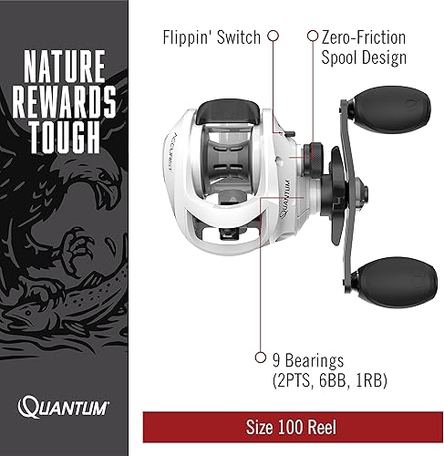 Miniatura 10 de Quantum Accurist - Carrete de pesca Baitcast, carrete tamaño 100, perillas antideslizantes de gran tamaño y embrague continuo antirretroceso, marco
