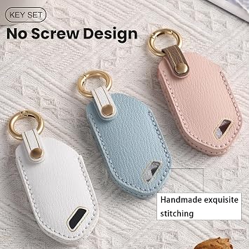OLLEN NO-Screws Leather Key Fob Cover, Compatible with Kia Telluride 2023 2024 2025~, Fit for K4 K5 Sorento EV9 2024 2025~, Fit for Carnival 2025~, Car Key Case (6 Buttons, Beige)