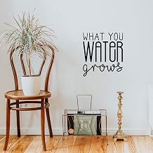 Vinyl Wall Art Decal - What You Water Grows - 22" x 20" - Trendy Cute Motivational Positive Quote Sticker for Gardening Indoor Plants Home Garden Playroom Office Coffee Shop Decor Black