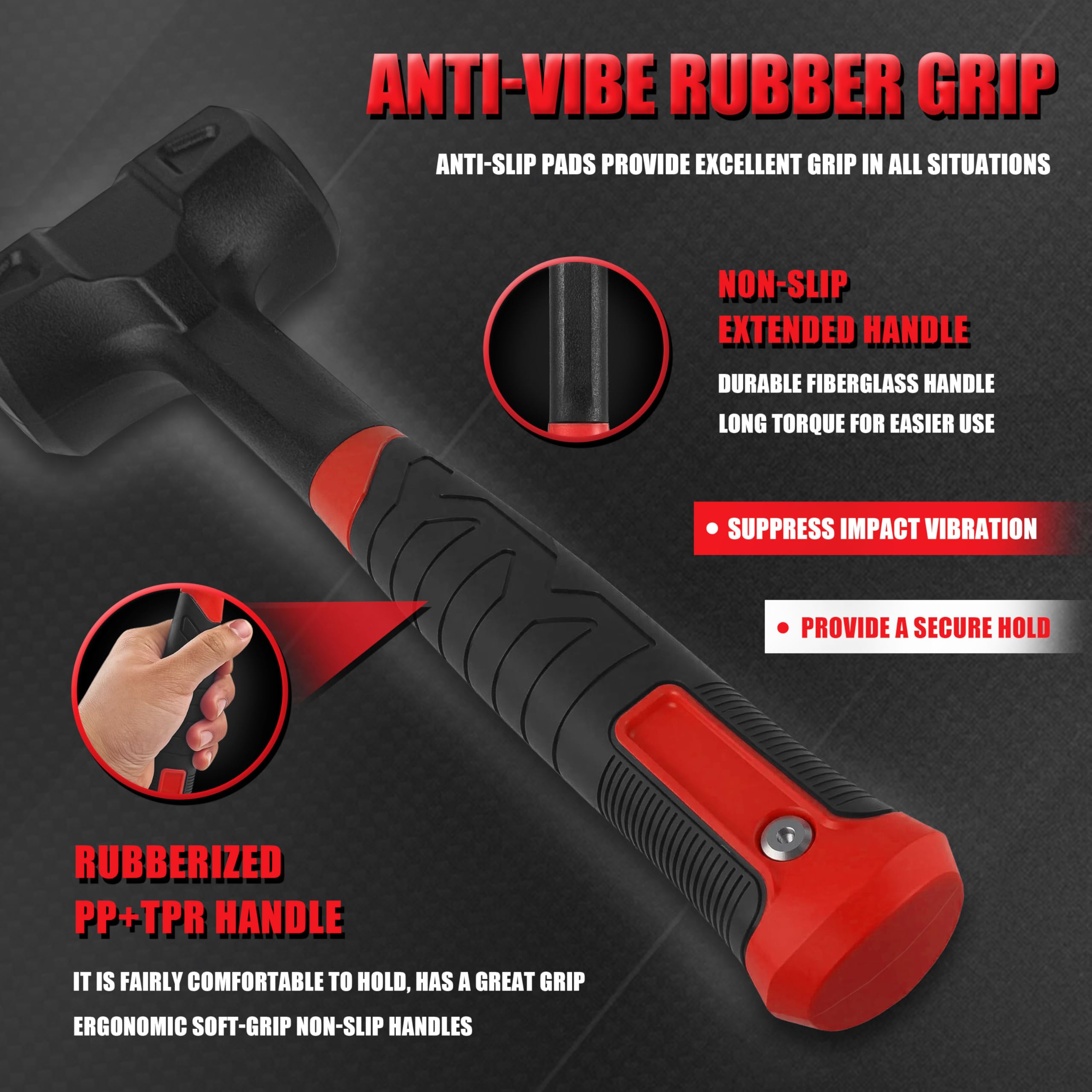 OEMTOOLS 25517 3 Piece Dead Blow Hammer Set, 1/2 Lb., 1 Lb., And 2 Lb., Non Marring Mallet, Automotive Hammer, Non-Slip Grip, Steel-Shot Filled For More Force - View #8