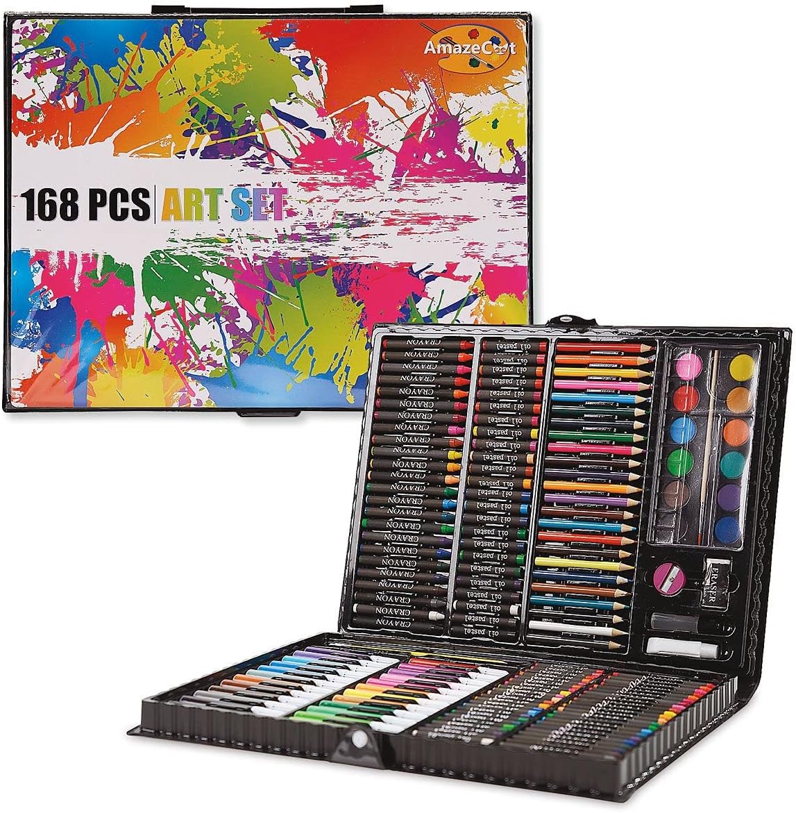 Lillian Vernon Complete Art Set with 168 Pieces - Art Supplies in Plastic Carrying Case, Crayon, Markers, Watercolors, Paint Set