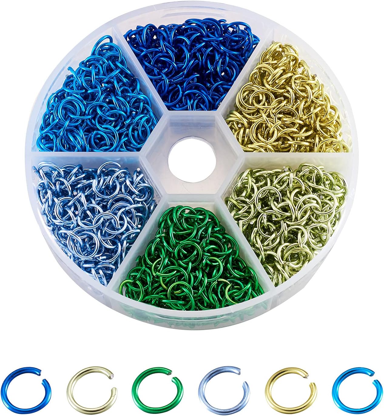 1 Box 6mm Aluminum Wire Open Jump Rings Connectors Split Rings 20 Gauge About 1080pcs for DIY Bracelet Necklace Keychain Jewelry Making, Blue & Green Style