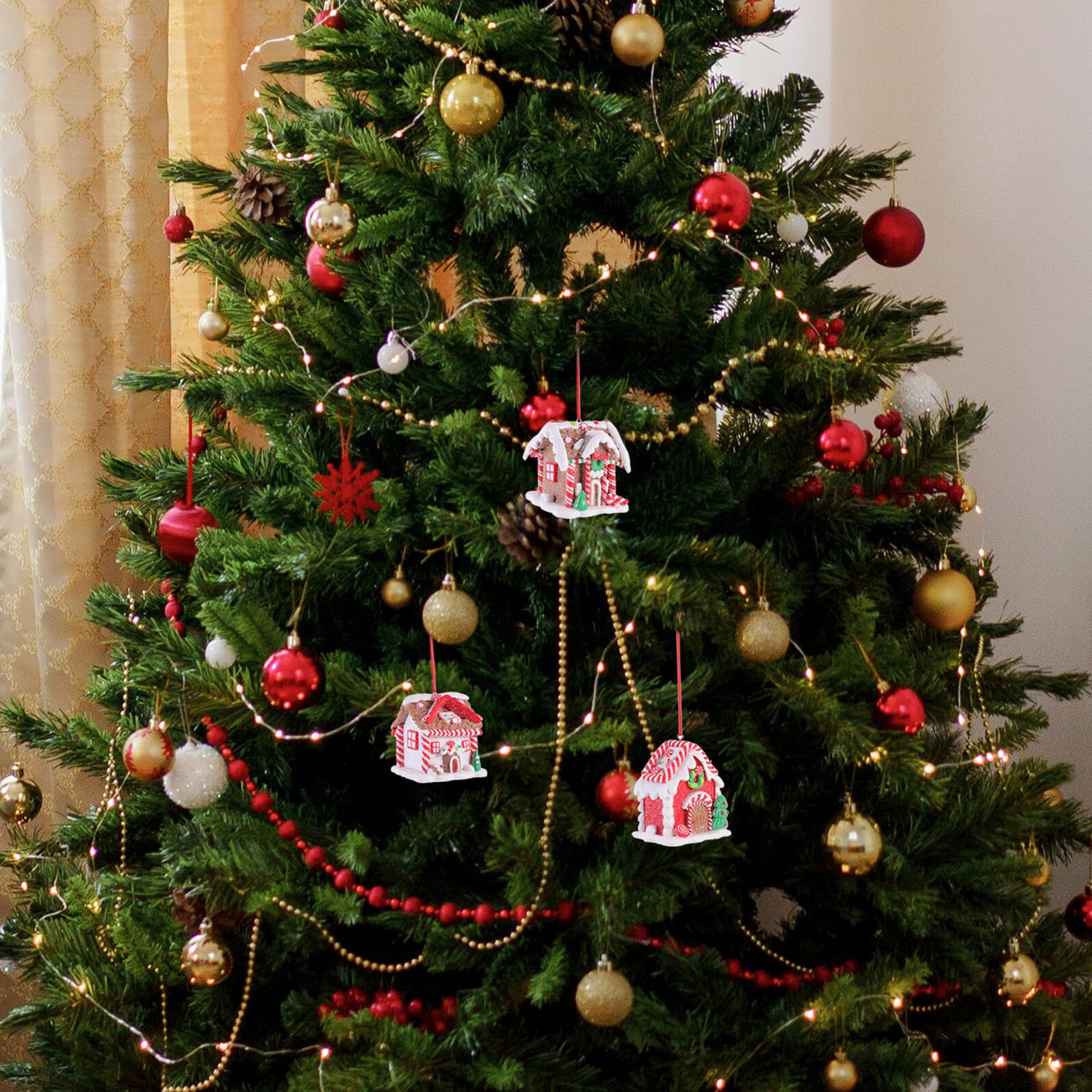 Adornos Navideños 3 Piezas Mini Casa de Silicona para Colgar en Árbol Decoración de Escritorio y Escaparate Modelo Casa Dulce Festiva
