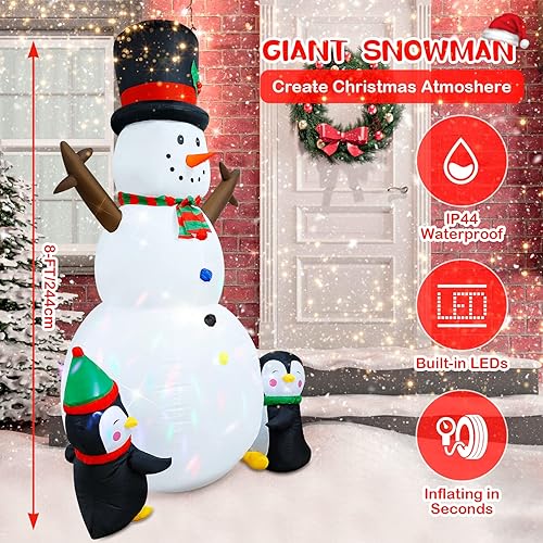 Miniatura 2 de Inflables de Navidad de 8 pies para decoración al aire libre, dinosaurio inflable de Navidad, decoración de patio con sombrero de Navidad y caja de