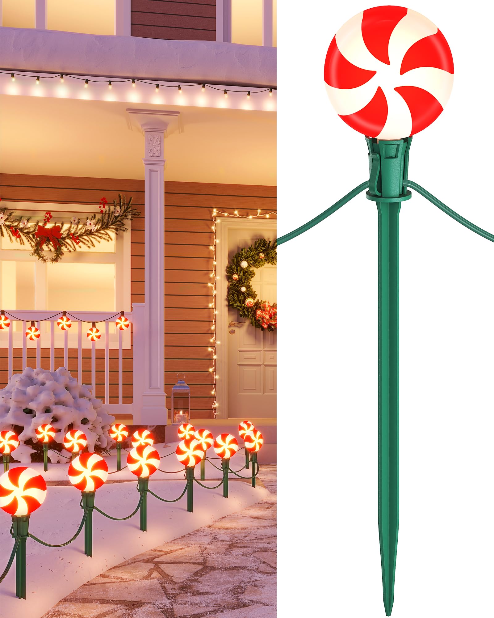 SURAIELEC Christmas Lollipop Pathway Lights Outdoor, 25FT Set of