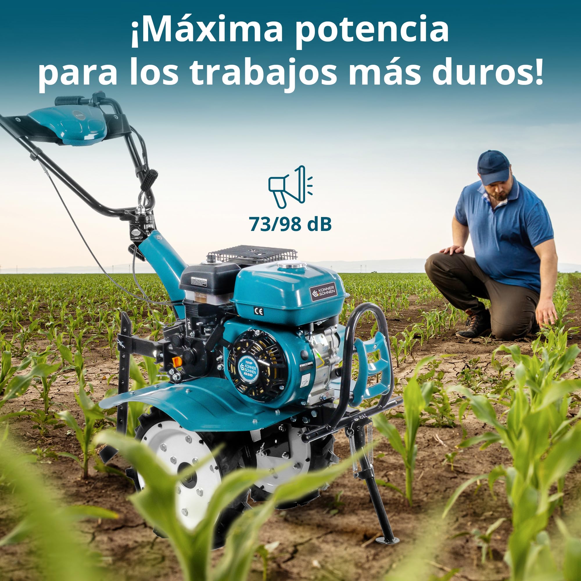 Könner & Söhner KS 7HP-950S - Azada de Gasolina, fresadora de jardín, accionamiento por Cadena, fresadora de Sable forjada, 2 Marchas hacia adelante, Marcha atrás, Ancho de Trabajo de 108 cm