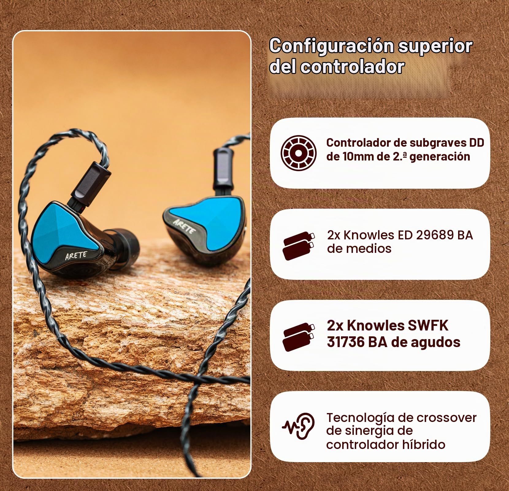 Linsoul ZiiGaat x Fresh Reviews Arete II,IEM Híbrido 1DD+4BA de 2.ª Generación,Auriculares con Carcasa de Aluminio CNC Completa con Cable OFC Chapado en Plata Desmontable para Músico (Azul)
