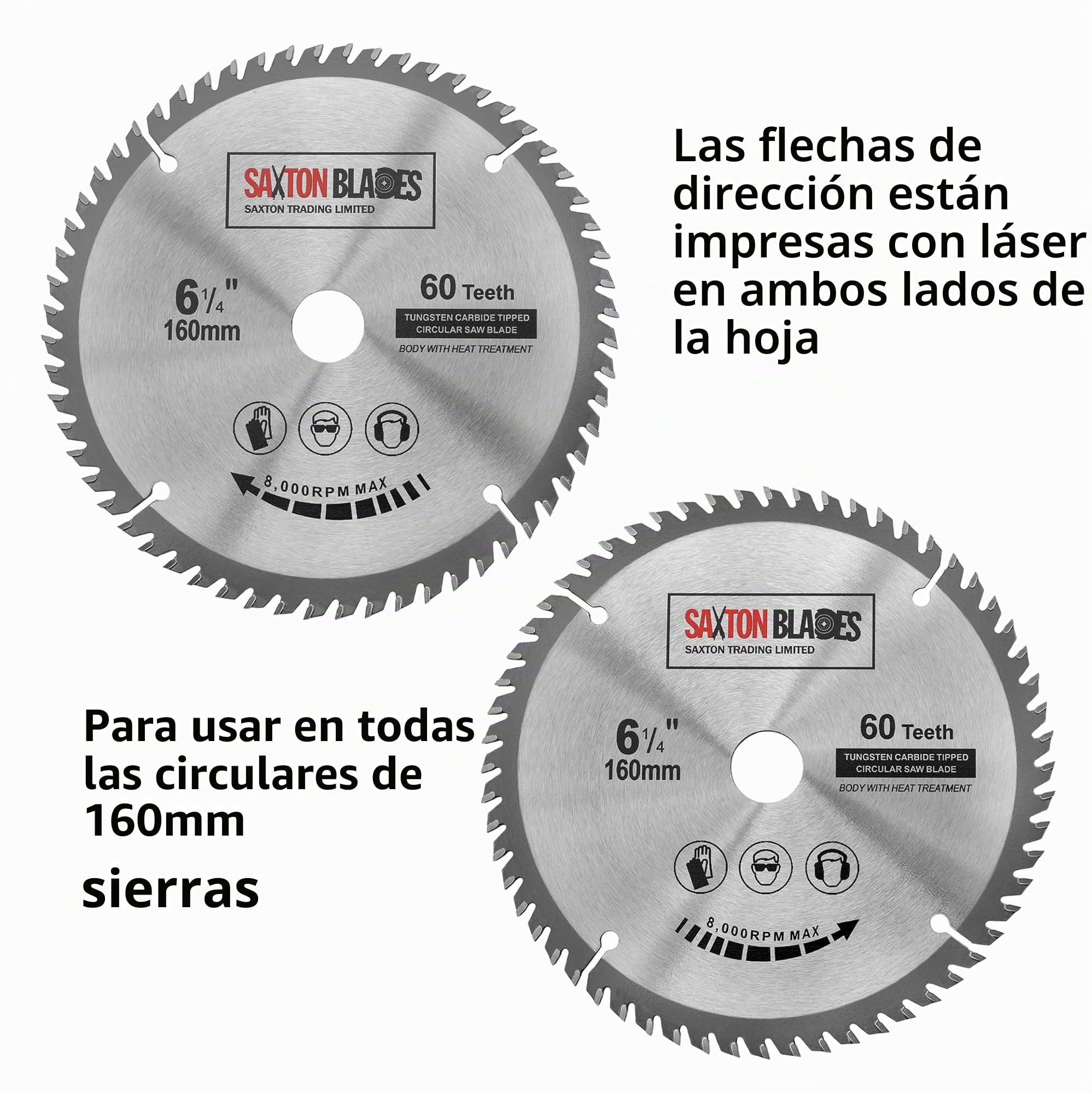 Saxton - 3 hojas de sierra circular (160 x 20 mm, carburo de tungsteno)
