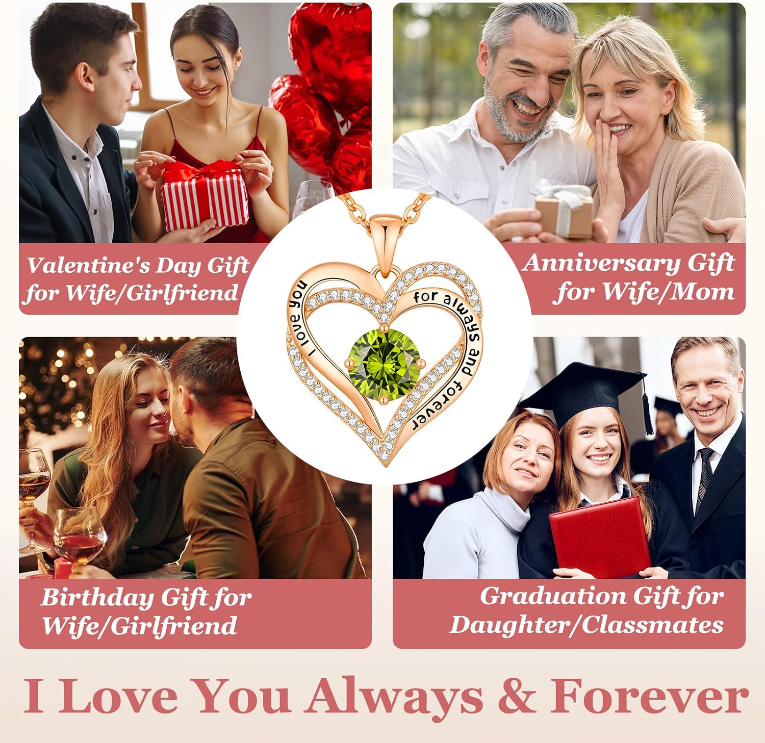 CDE Mothers Day Gifts Forever Love Heart Necklaces for Women, Wedding Anniversary, Valentine's，Birthday Mothers Christmas Day Gifts for Mom, Mother, Wife, S925 Silver Jewelry with Birthstone Pendant