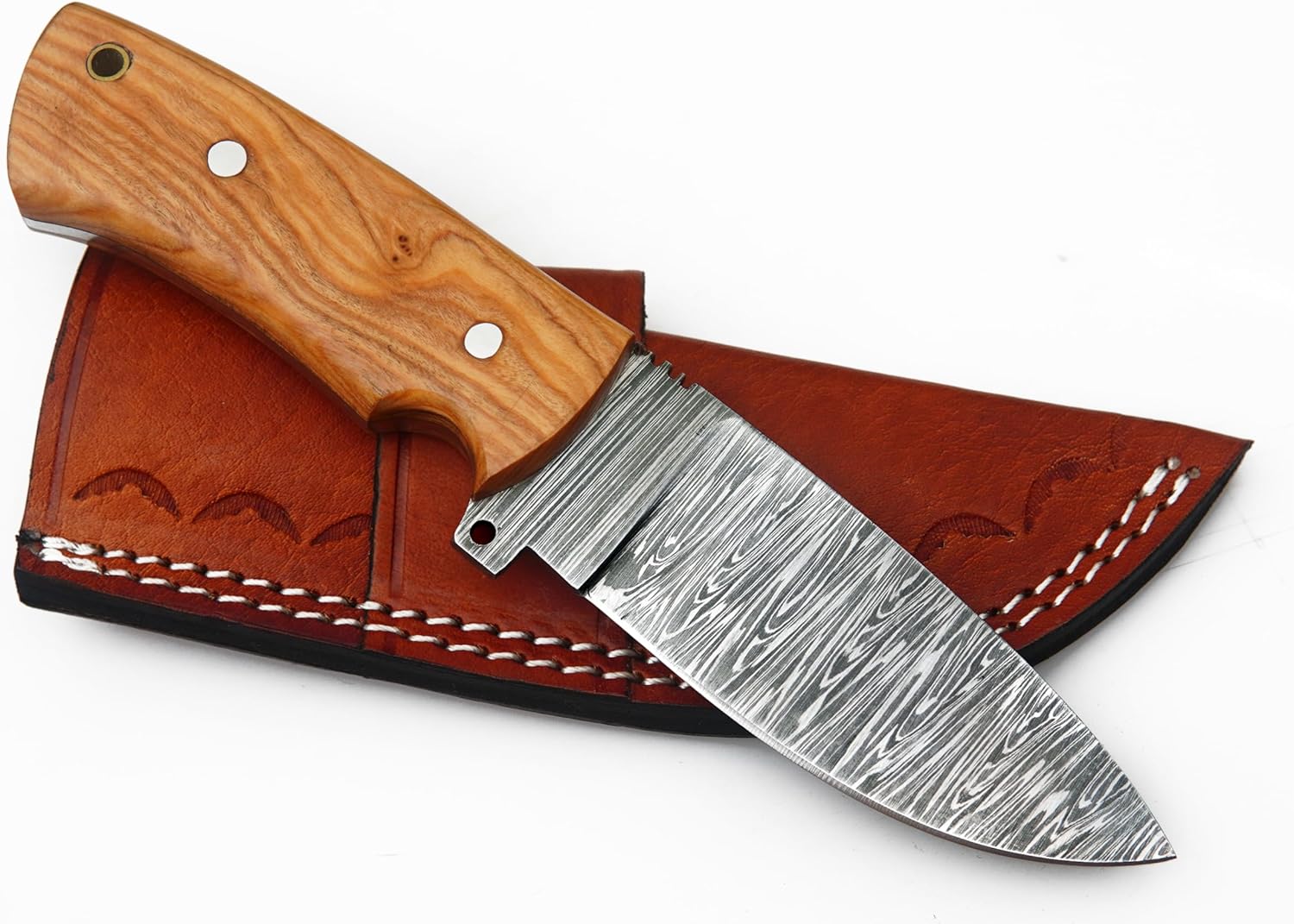 Damascus Knife with Sheath | Fixed Blade Knife with Rosewood Handle | Tracker Hunting Knife for Camping, Hiking & Outdoor Use | High Carbon Steel (Rosewood)