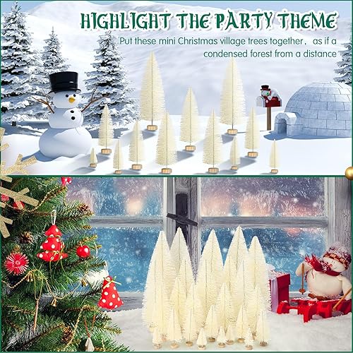 Miniatura 6 de Geetery 25 árboles de Navidad, árboles de sisal artificiales, árboles de sisal, árboles con base de madera para fiesta de Navidad, hogar, mesa,
