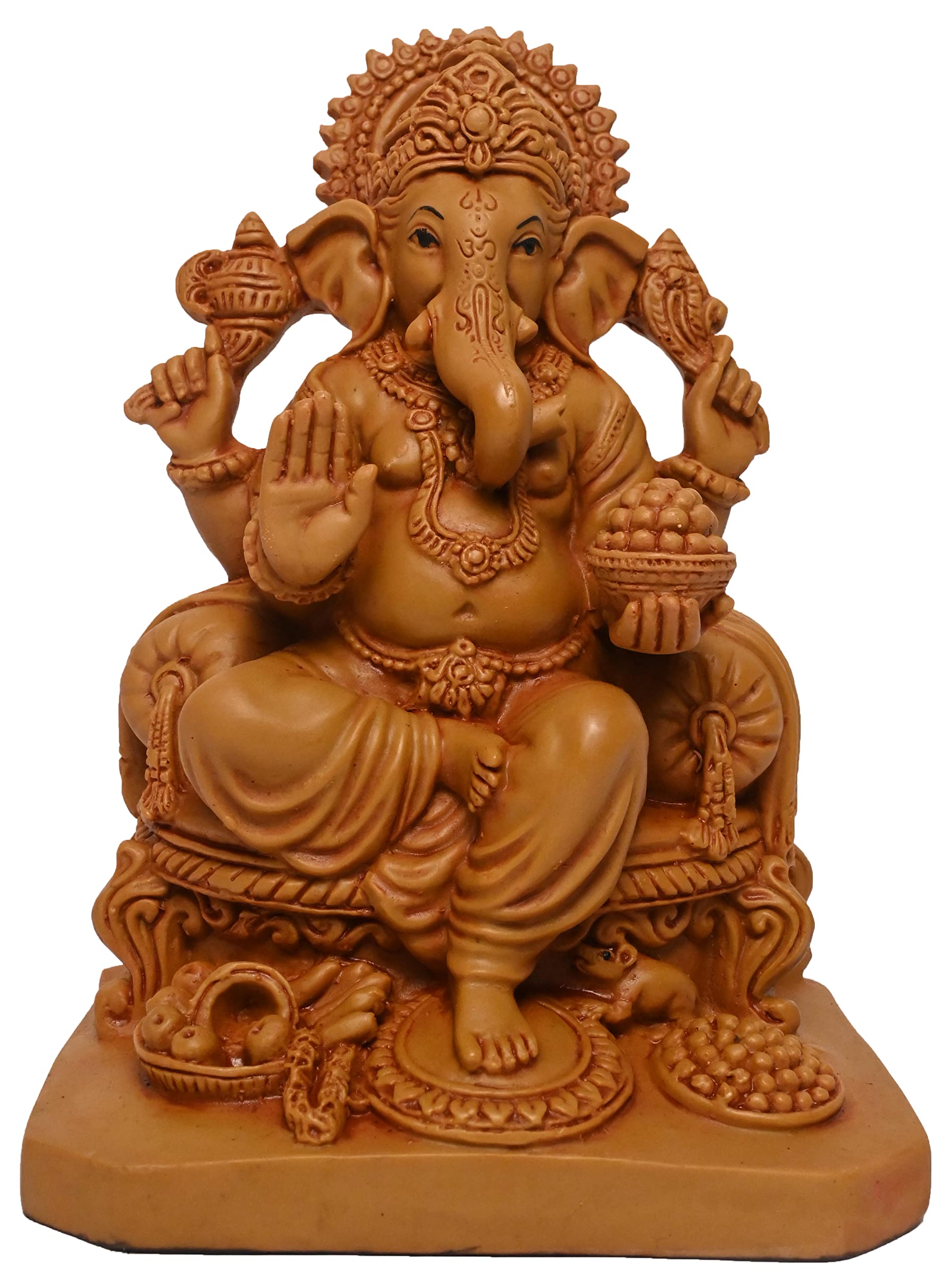 KariGhar Polyresin Ganesh Ganesha Ganpati Bappa Idol idealny do domu, Puja Ghar, ocieplenie domu, salonu, prezentów i dekoracji (brązowy, 9 x 13 x 18 cm)
