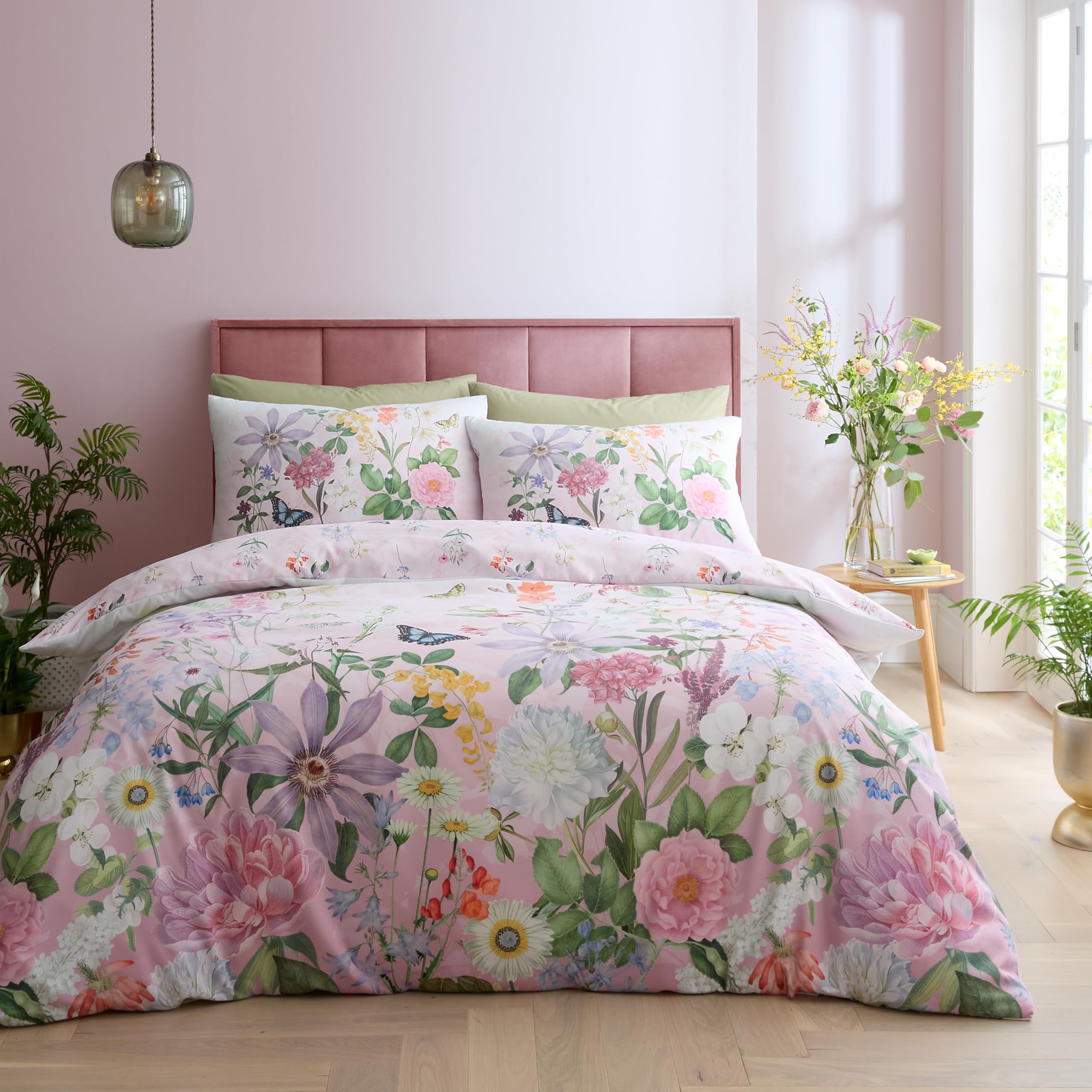 Catherine Lansfield RHS x Enchanted Butterfly Garden So Soft Single Duvet Cover Set with Pillowcase Pink