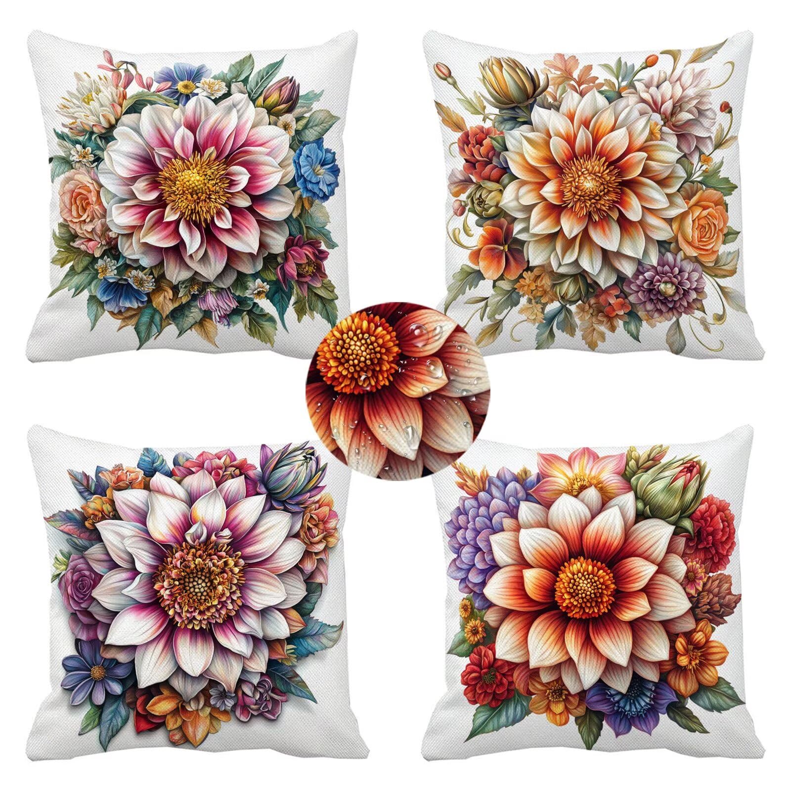 Housse de coussin extérieur 50x50 imperméable en lin lot de 4 pour patio