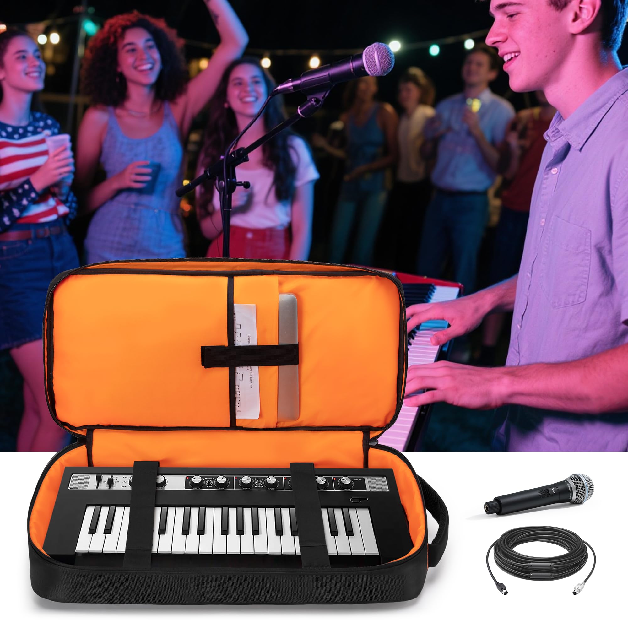 Rexmica Mochila Portátil para Teclados de Piano 37 Teclas, 28,5 x 10 x 56cm | Funda Protectora para Controladores Midi, Bolsa para Pianos Digitales 37 Teclas, Ordenador Portátil, Micrófonos y Cables