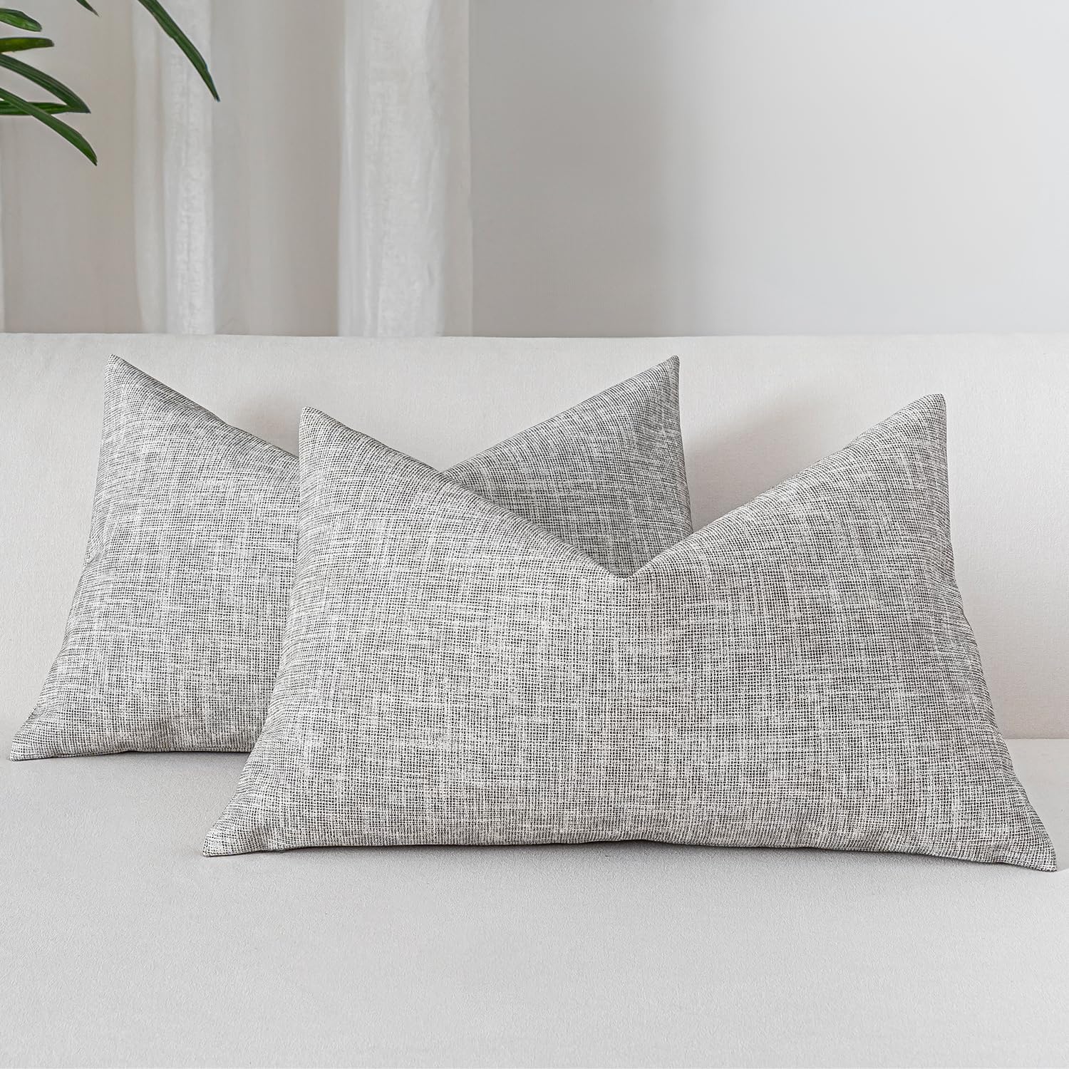 GEGELICA Leather Pillow Covers 12x20 Set of 2 Linen Style Black Lumbar Pillow Covers Neutral Farmhouse Cushion Covers