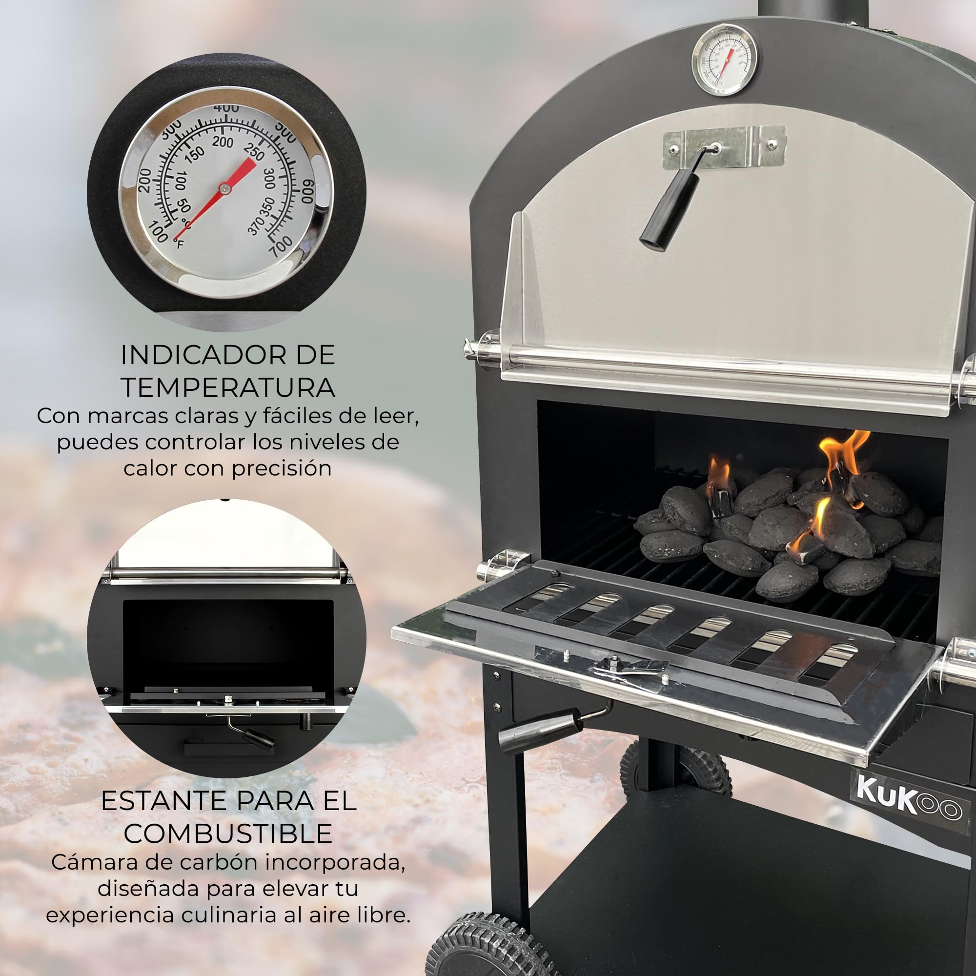 Horno Pizza Carbón Portátil Exterior Profesional Comercial Máquina de Cocinar Hacer Pizza Barbacoa BBQ Pizza Oven Ahumador Parrilla Grill Ahumar Carne Pescado Verduras con Pala Cortador+Piedra GRATIS