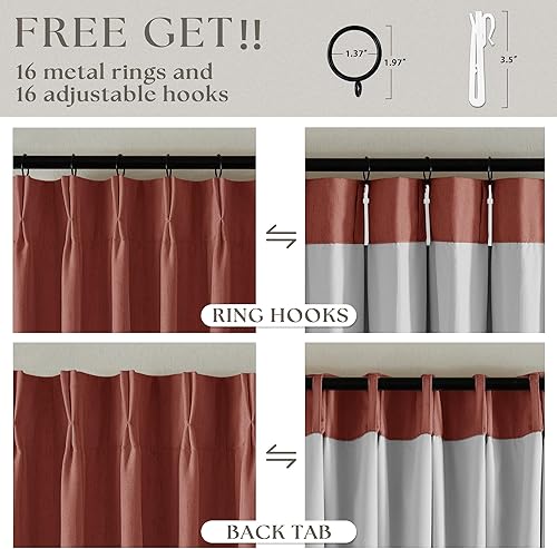 Miniatura 144 de Cortinas opacas de lino con pliegues pinzados de 90 pulgadas, 2 paneles para sala de estar, crema natural, cortinas 100% opacas de 90 pulgadas