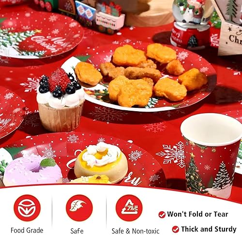 Miniatura 4 de Juego de vajilla de suministros de fiesta de Navidad, decoración de fiesta de Navidad, platos de papel para árbol de Navidad, servilletas de copos