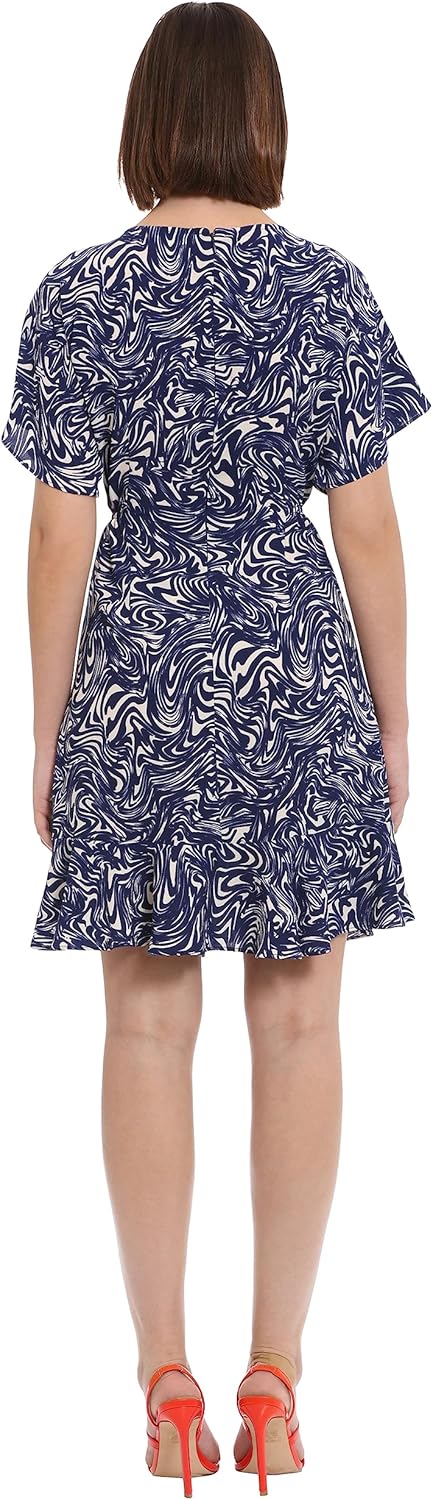 Donna Morgan Women's Boat Neck Kimono Sleeve Ruffle Hem Dress - Image 3