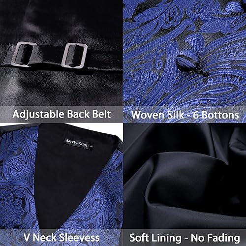 Miniatura 6 de Barry.Wang Chaleco de traje con cuello en V de cachemira para hombre, chaleco de jacquard de seda formalocio, conjunto de 5 piezas