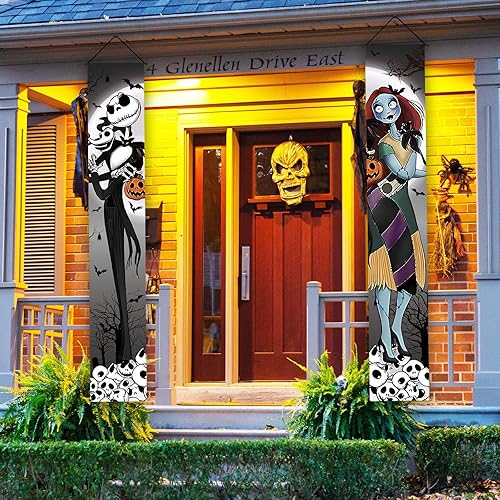 Miniatura 4 de Decoraciones de Halloween con calavera gótica de Halloween, cartel de porche de Navidad, pesadilla antes de frente, decoración de Halloween y