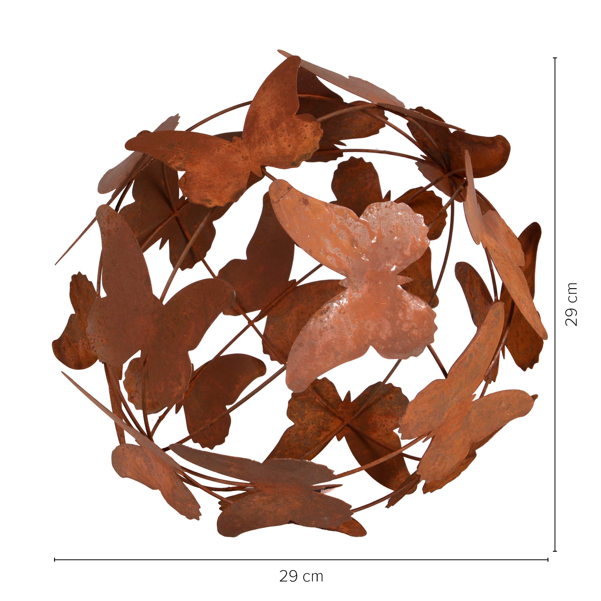UNUS Gartendeko Rost Kugel Schmetterlinge, Gartenkugel Edelrost, Deko Metallkugel Rostoptik, Dekokugel (29 cm)