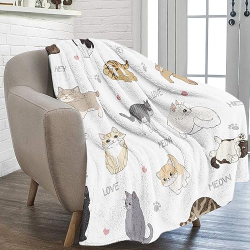 Miniatura 5 de Manta con estampado de gatos para niños, bonita manta de franela suave y acogedora con gatos para niñas, 50 x 60 pulgadas, cálida manta de vellón