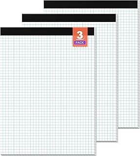 Graph Paper Legal Pad 8.5 x 11 Grid Paper Letter Size Graphing Paper 4x4, 3 Pack Quad Ruled Legal Pad 11 x 8-1/2'' Writing...