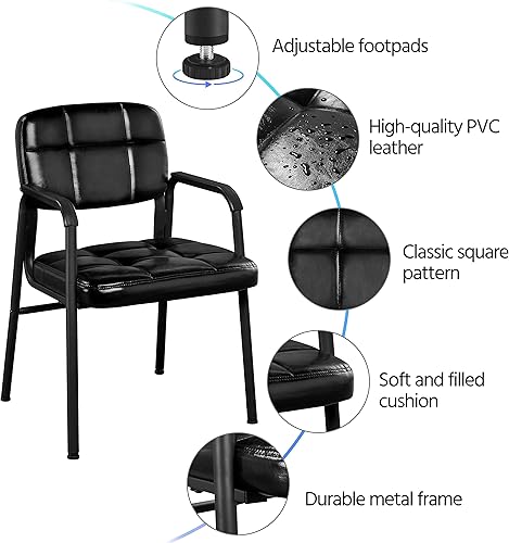 Miniatura 4 de Yaheetech 2 sillas de oficina para invitados de oficina con respaldo medio, sillas de recepción de cuero para sala de estar, sillas de ocio con
