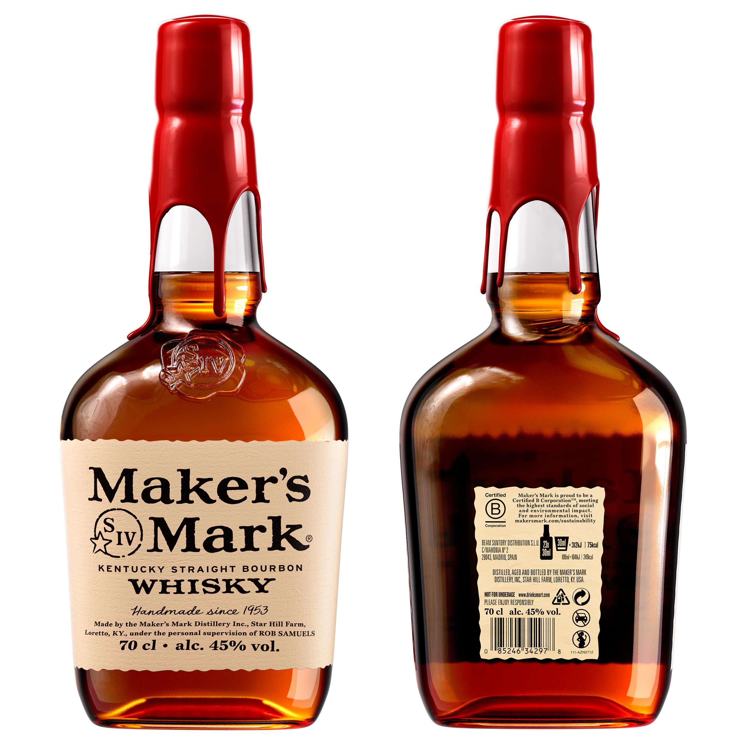 Maker's Mark | handgemachter Kentucky Straight Bourbon Whisky | weicher und vollmundiger Geschmack | 45% Vol | 700ml Einzelflasche