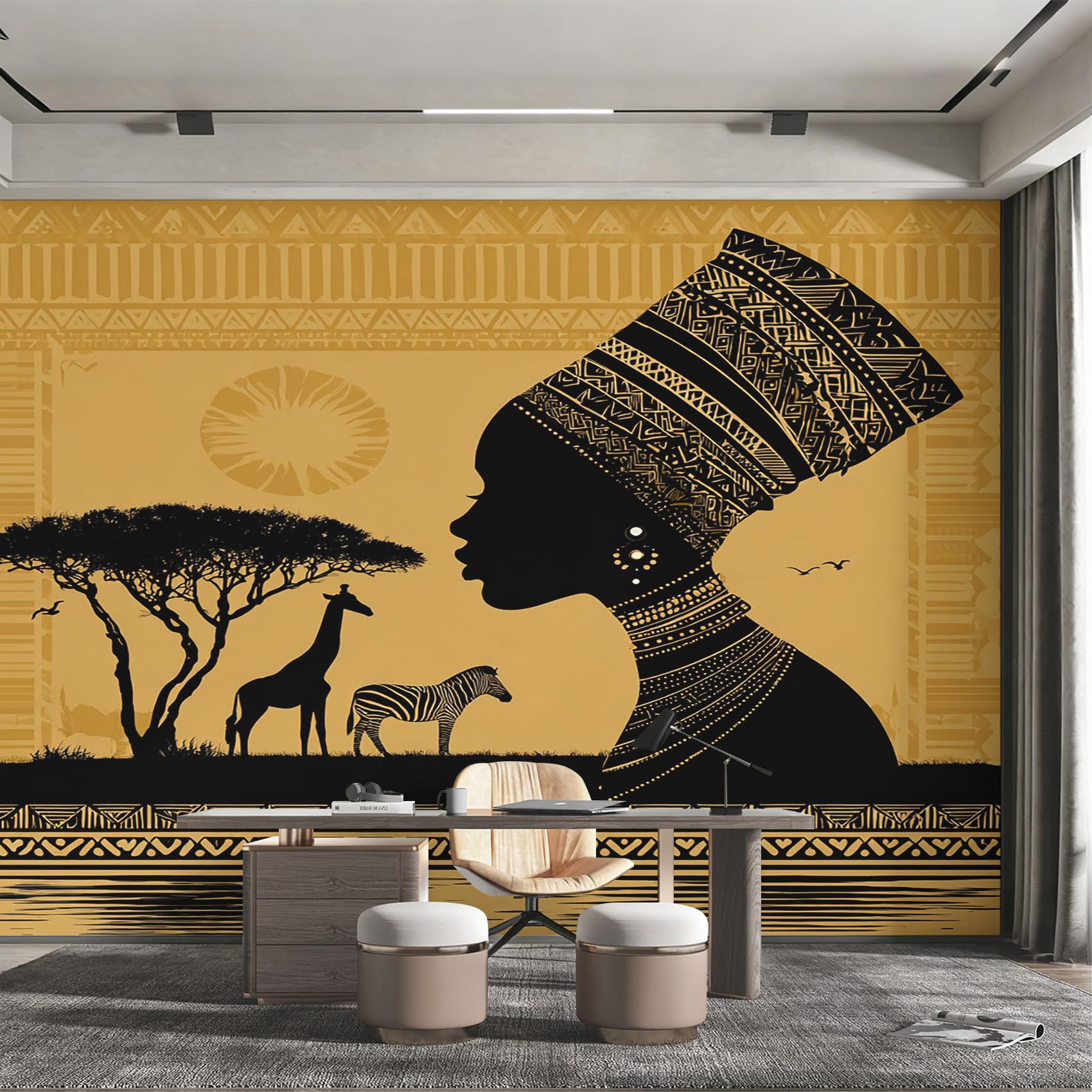 Papier peint faune africaine motif intissé pour créer un salon évasion