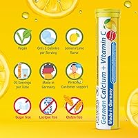 Vista 5 de Calcio alemán + VIT. C - 40 tabletas efervescentes de bebida vegana - Sabor limón y lima - Hecho en Alemania