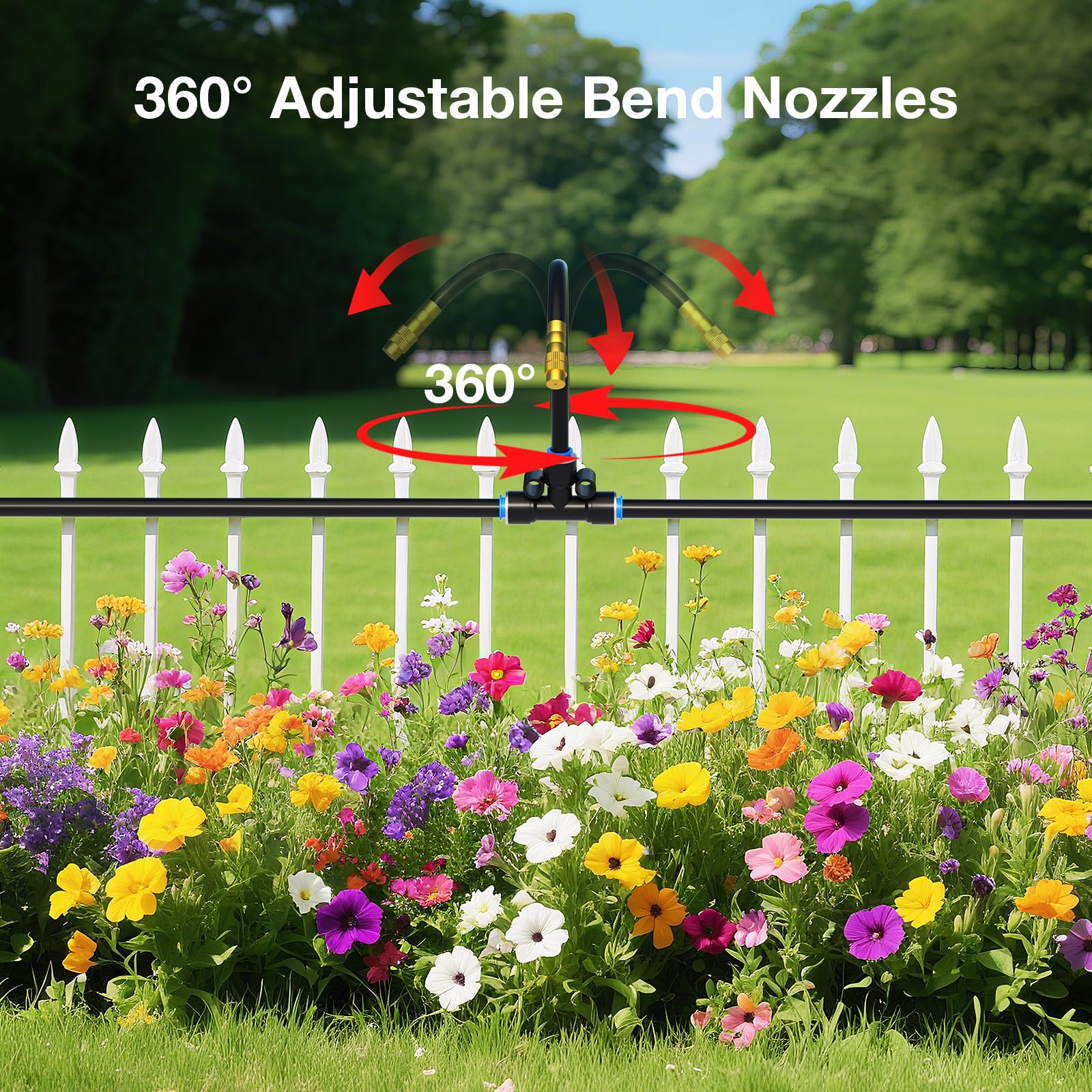 Mixc 100Ft 1/4" Drip Irrigation System,2025-Upgrade Garden Irrigation Kit with 16pcs Adjustable Copper Nozzles,Automatic Atomizing Watering System for Outdoor,Raised Bed,Potted Plant,Lawn,Greenhouse