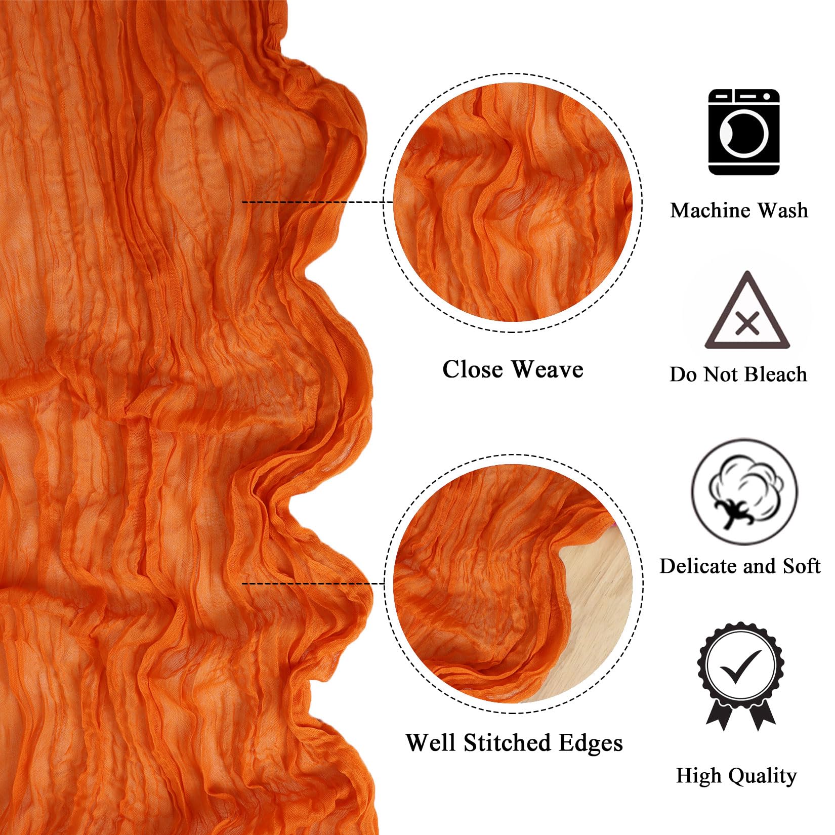 FANPROMS Paquete de 6 caminos de mesa de gasa de color naranja de 10 pies de largo, estilo bohemio, para mesas de café y pasteles, camino de mesa de 304 cm de largo, color naranja quemado para