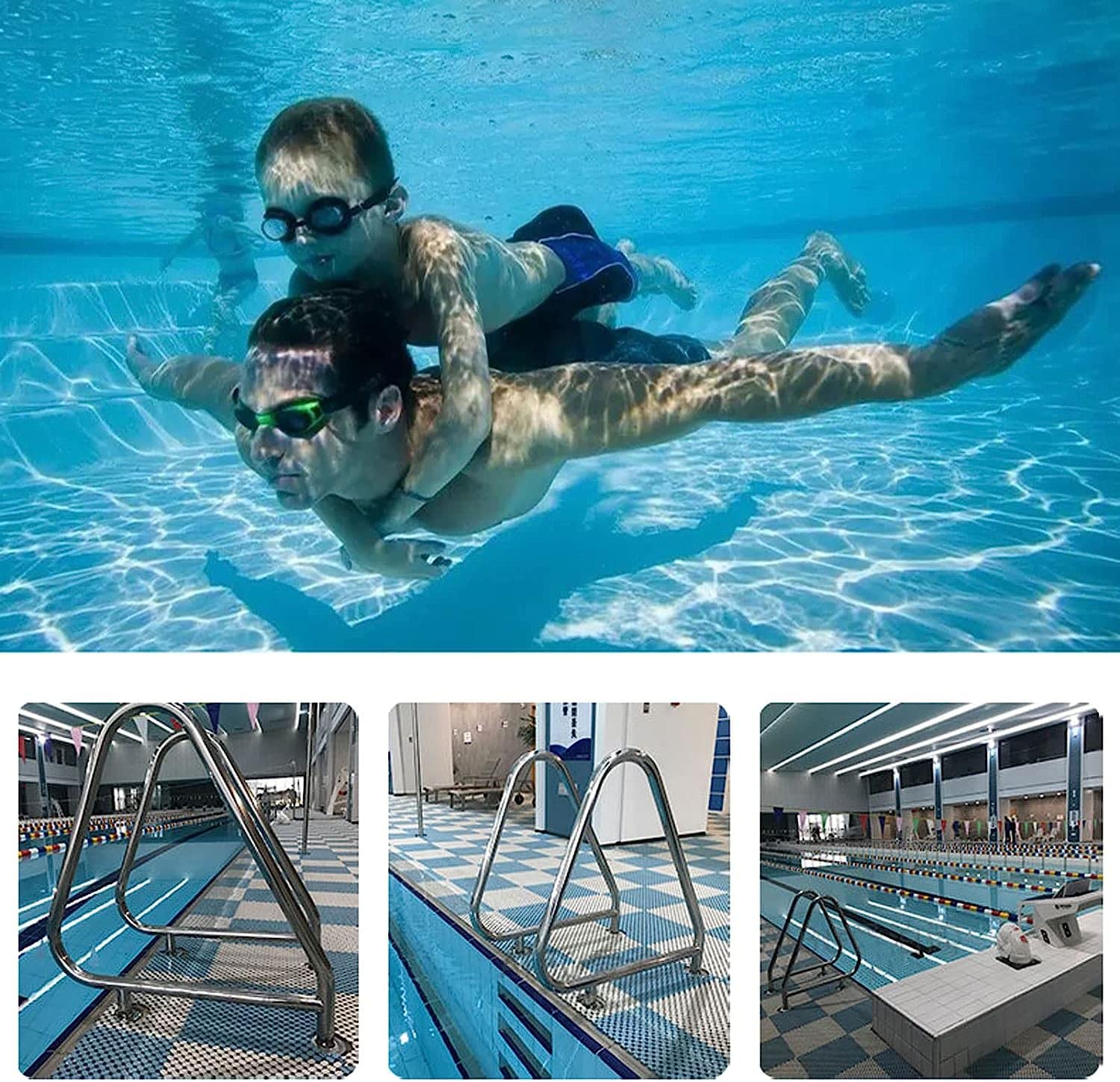 Barandilla de seguridad para piscinas, pasamanos para piscinas, asas de agarre, pasamanos para piscinas con base de montaje rápido, barandilla para piscinas enterradas, capacidad de carga de 250 libra
