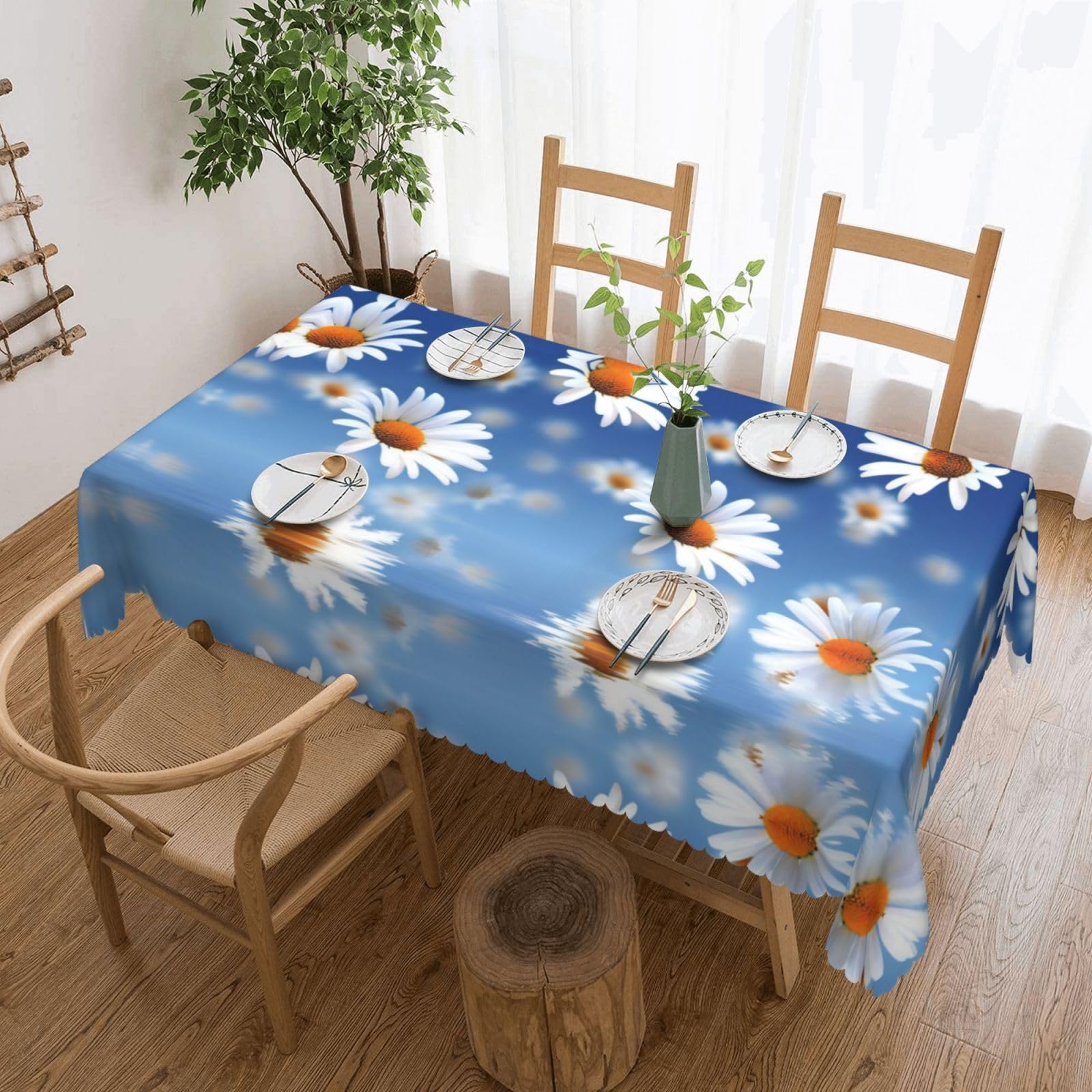 HLSBSSL White Daisys Patterned square lace tablecloth, wrinkle-resistant and durable, suitable for dining tables, parties, etc.