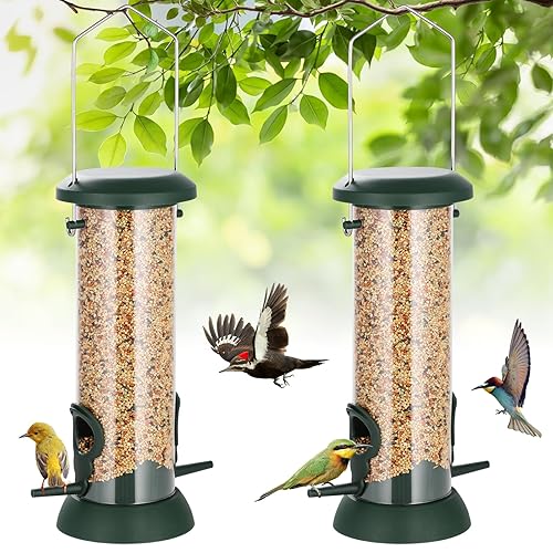 FEED GARDEN 2 Pack Tube Bird Feeders for Outdoors Hanging,