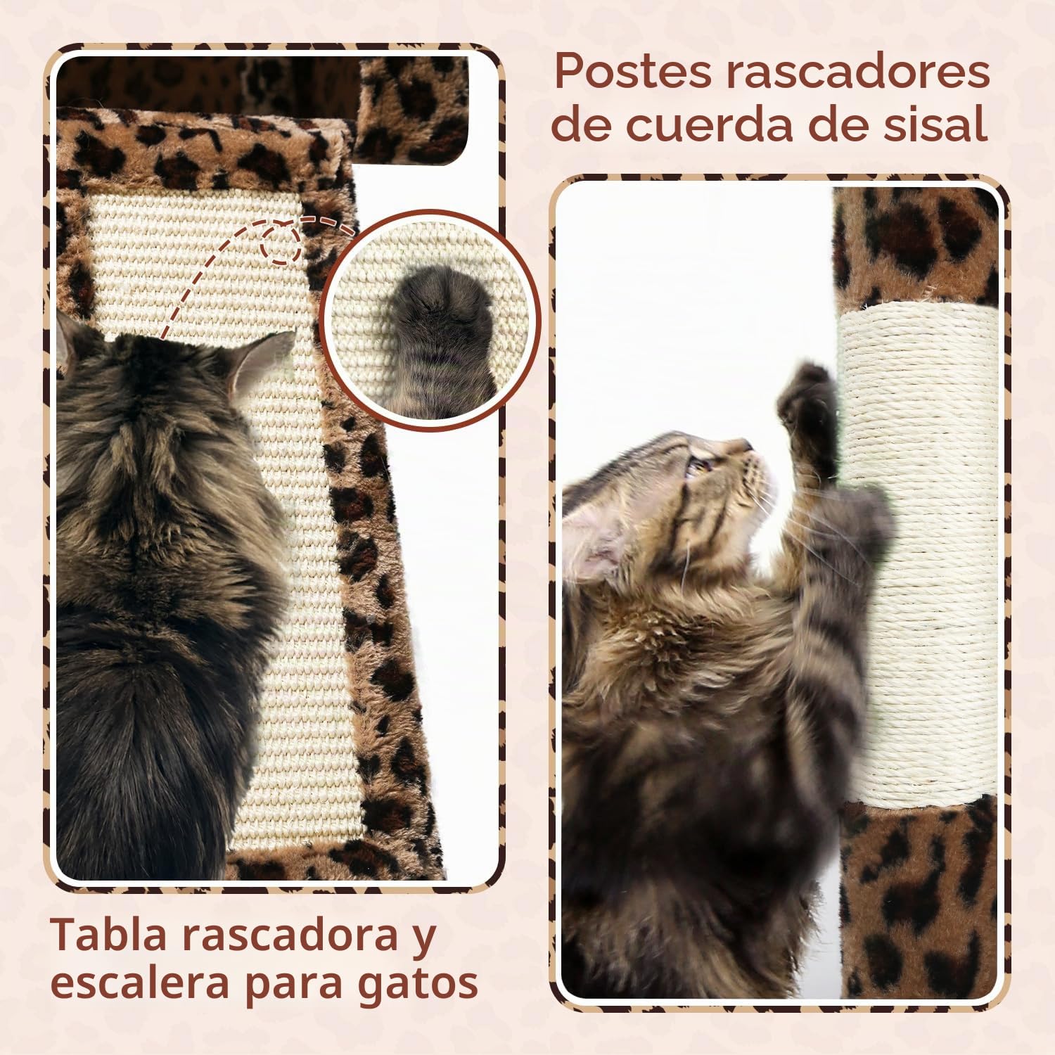 Globlazer Árbol Rascador Leopardo Esquina para Gatos Alto 178 cm con Hamaca, 2 Nidos, Plataformas, Tabla Rascar Sisal, Peluche Juguetes, Estable Torre para Grande Gatos Adulto (F70 Pro, Leopardo)