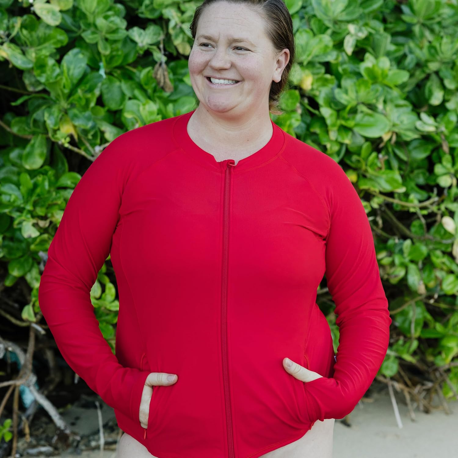 SwimZip Women's Long Sleeve Rash Guard with Pockets & UPF 50+ Sun Protection