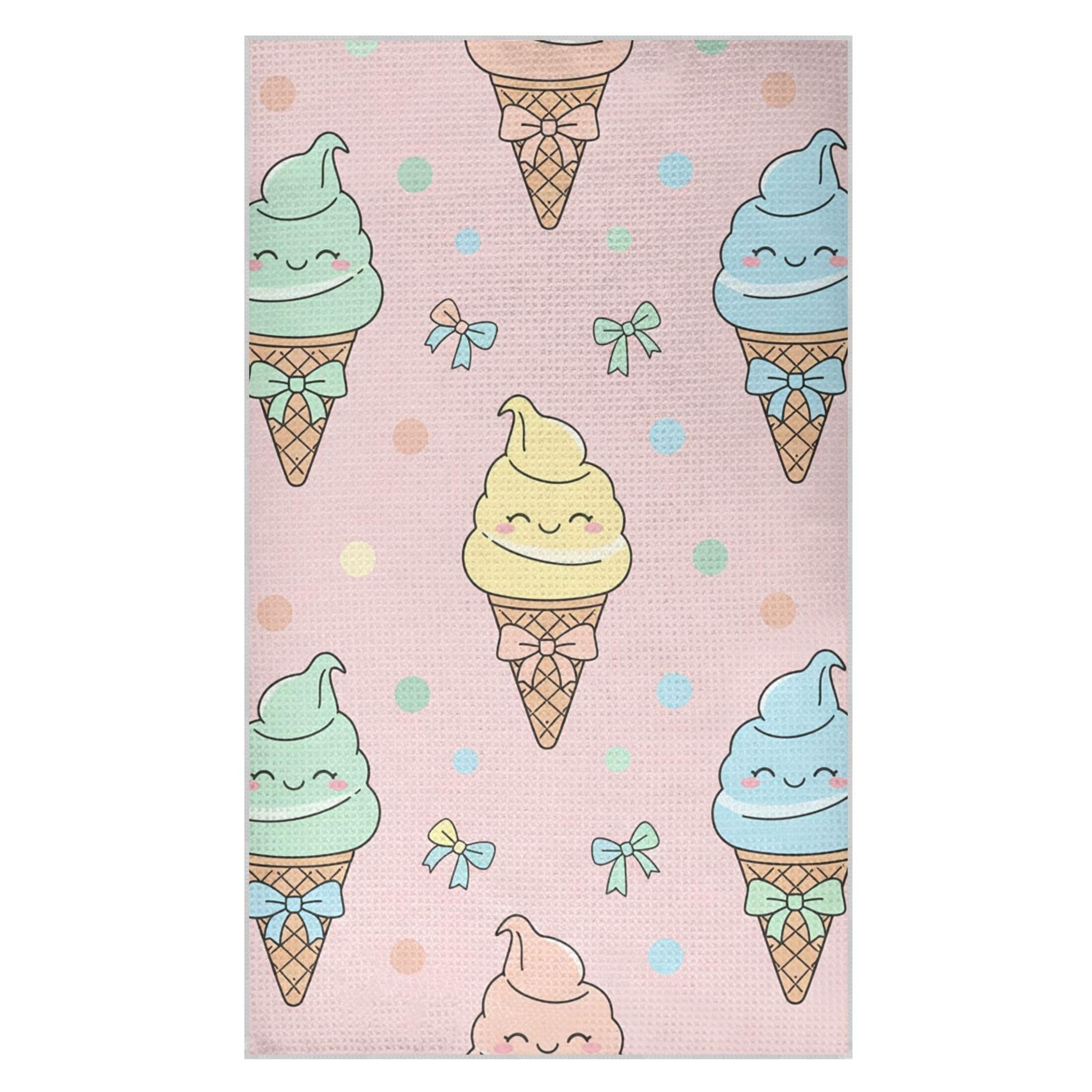 Kutsu Ice Cream Waffle Weave Kitchen Towels Absorbent Quick Drying Dish Towels for Kitchen, Decorative Tea Towel, 18x30 in