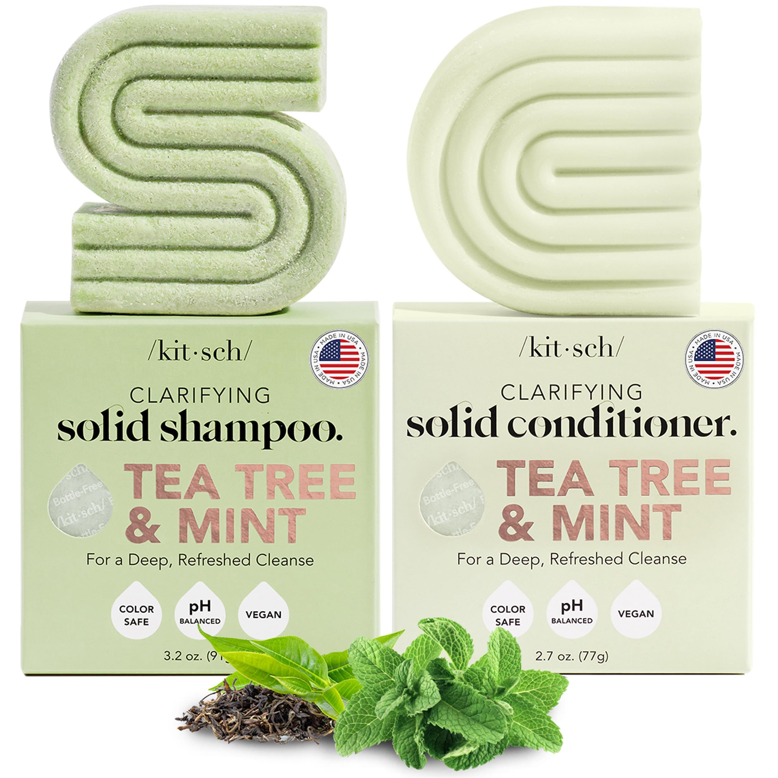 Kitsch Tea Tree Shampoo & Conditioner Set, Anti Dandruff Shampoo Bar & Conditioner Bar, Hair Care for All Hair Types