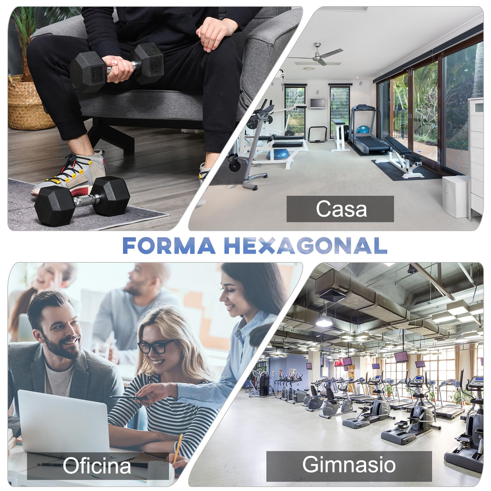 HOMCOM Mancuernas Hexagonales, 1x5 kg, 2x4/5/8/10/12,5/15/17,5 kg, de Hierro Fundido, Recubiertas de Goma, Pesas con Barras de Conexión para Entrenamiento en Casa, Gimnasio y Oficina, Negro y Plata