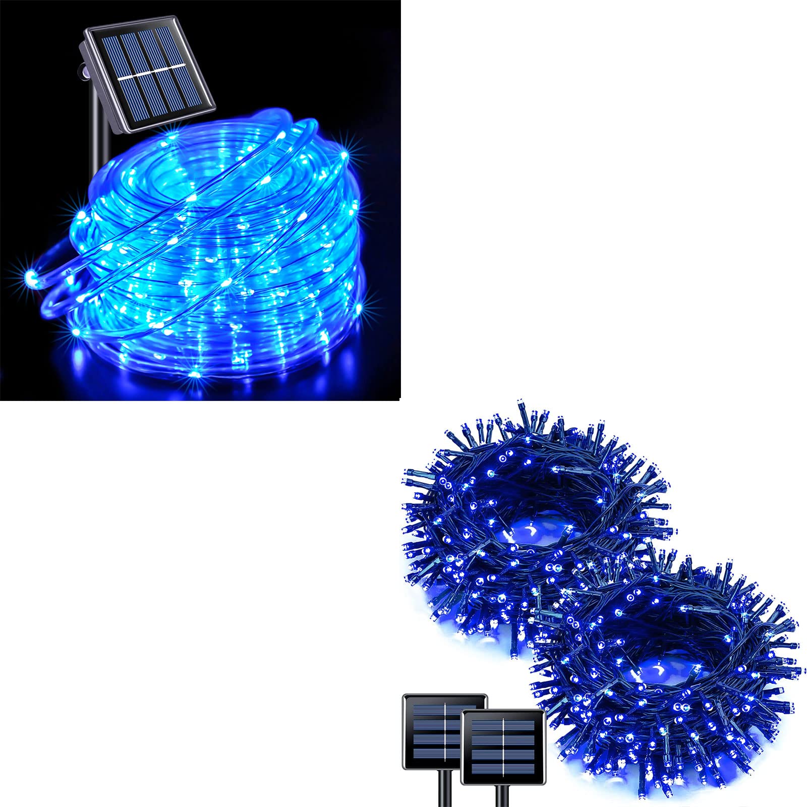 JMEXSUSS 200 LED Solar Rope Lights, IP 65 Waterproof Solar Rope Lights Outdoor with 8 Modes, 66ft PVC Tube Solar Christmas Fairy Lights for Christmas Trampoline Fence Yard Walkway Path Garden (Blue)