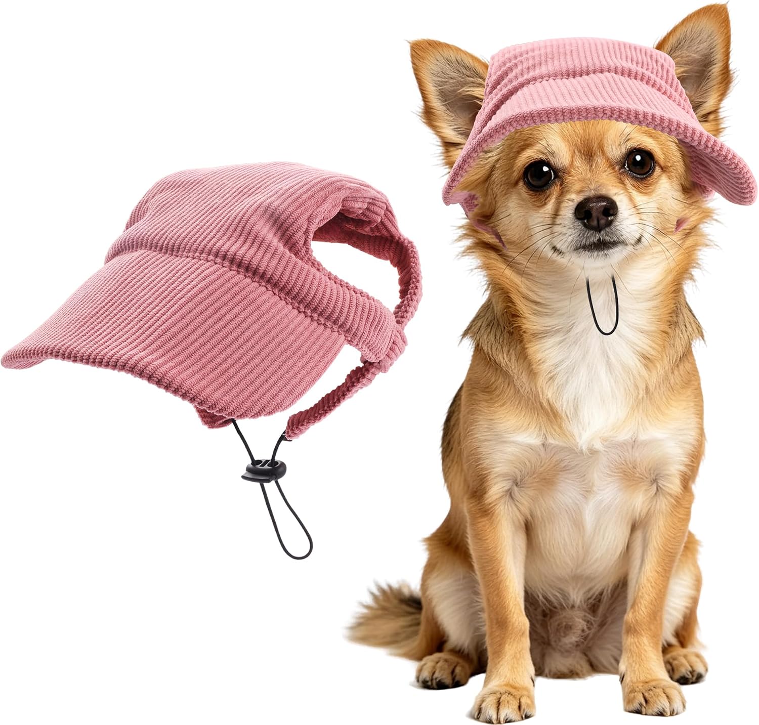 Dog Baseball Cap with Ear Holes, Adjustable Pet Sun Beach Visor Hat for Small Medium Dogs Cats | Soft Corduroy Breathable Summer Outdoor Hat with Brim for Walking Hiking Trave(Pink, Small)